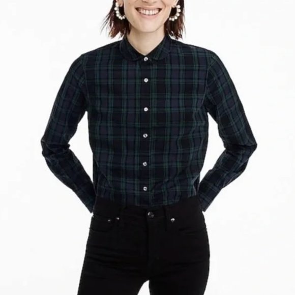 J Crew Perfect Tartan button down shirt with peter pan collar - size S - Picture 1 of 3